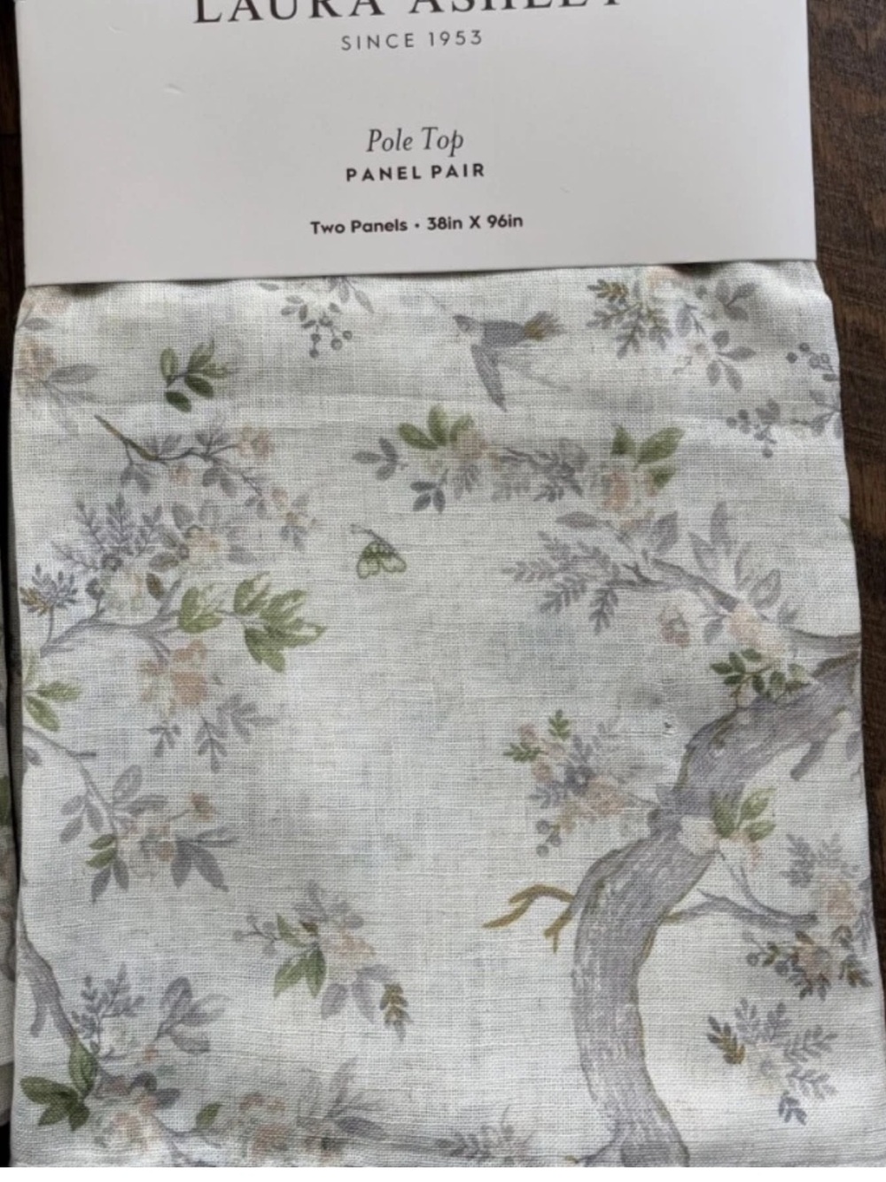 Laura Ashley Cream Botanical Print Pole Top Curtain Panels two 38 x 96 new